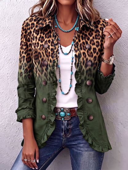 Cassandra | Blazer com Folhos e Padrão Leopardo Esbatido
