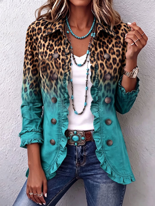 Cassandra | Blazer com Folhos e Padrão Leopardo Esbatido